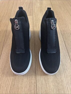 Michael Kors Black Knit Slip-On Sneakers with White Sole